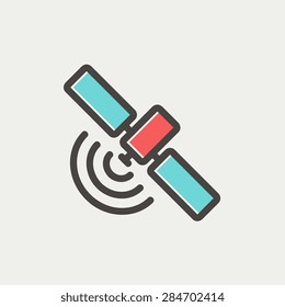 Space station icon thin line for web and mobile, modern minimalistic flat design. Vector icon with dark grey outline and offset colour on light grey background.