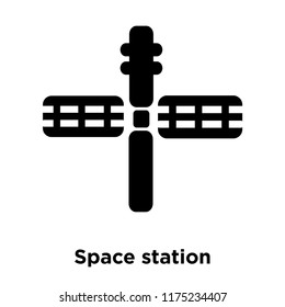 Space station icon vector isolated on white background, logo concept of Space station sign on transparent background, filled black symbol