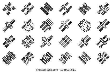 Space station icons set. Outline set of space station vector icons for web design isolated on white background