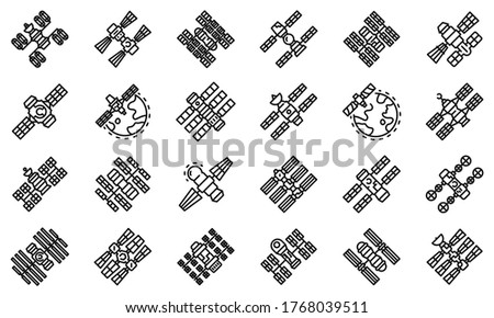 Space station icons set. Outline set of space station vector icons for web design isolated on white background