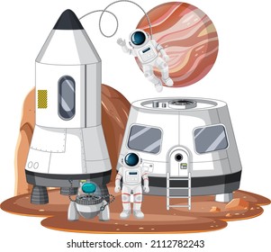 Space station landscape with astronaut illustration
