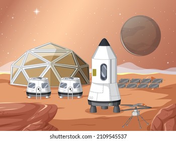 Space station on planet landscape illustration