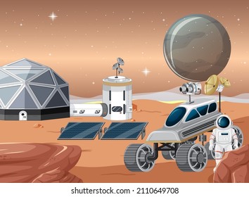 Space station on planet landscape illustration