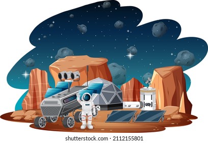 Ilustración de la estación espacial en el paisaje del planeta