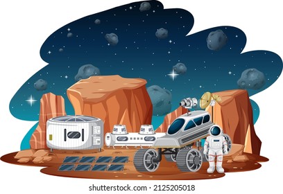 Ilustración de la estación espacial en el paisaje del planeta