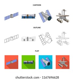 The space station in orbit, the preparation of the launch rocket, the lunar rover on the surface. Space technology set collection icons in cartoon,outline,flat style vector symbol stock illustration