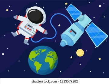 Space station orbiting the earth Astronauts are in charge of maintenance.