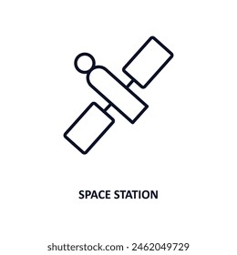 icono de esquema de la estación espacial.  Ícono de línea delgada de la colección astronómica. Vector editable aislado sobre fondo blanco