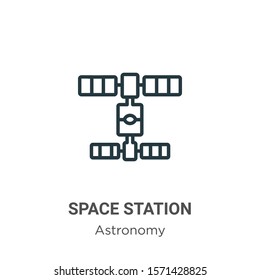 Space station outline vector icon. Thin line black space station icon, flat vector simple element illustration from editable astronomy concept isolated on white background