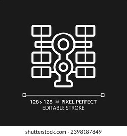 Space station pixel perfect white linear icon for dark theme. International cooperation. Scientific research. Thin line illustration. Isolated symbol for night mode. Editable stroke