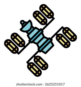 Space station planet icon. Outline space station planet vector icon color flat isolated