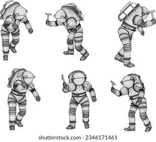 Space station satellite astronaut suit design vector illustration sketch