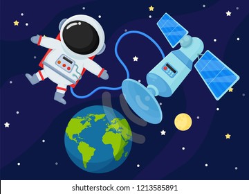 Space Station Send the signal back to Earth. Illustration Vector EPS10.