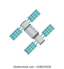 Space station with solar panel icon. Flat illustration of space station with solar panel vector icon for web design