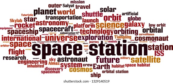 Space station word cloud concept. Vector illustration