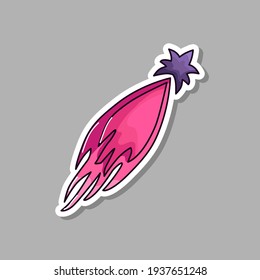 A space sticker with a comet. Vector illustration. Isolated background