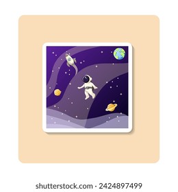 Space sticker illustration. Spaceship, spaceman, saturn, moon, planet earth. Editable vector graphic design.