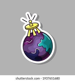 A space sticker with a planet and a satellite. Vector illustration