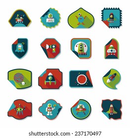 Space stickers banner flat design background set, eps10