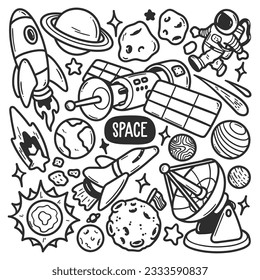 Space Stickers Hand Drawn Doodle Coloring Vector