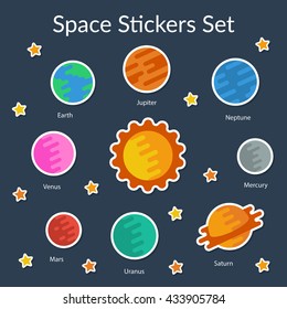 Space stickers set. Flat style. Vector illustration.