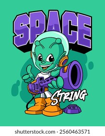 Space String Retro Cartoon Illustration Design