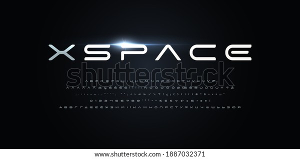 Space style alphabet. Futurism font, minimalist\
type for modern futuristic logo, monogram, digital device, hud\
graphic, robot or cosmic technology. Minimal free style letters,\
vector typography design