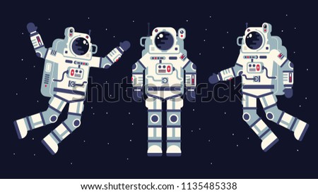 Space suit in different poses. Easy to edit. Flat style.