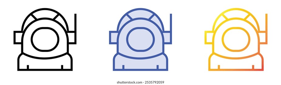 Raumanzug-Symbol. Lineares, blaues Füllungs- und Farbverlauf-Design einzeln auf weißem Hintergrund