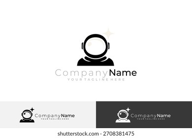 Weltraumanzug Logo mit einem großen Helm und Sternen um ihn herum