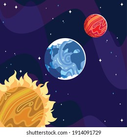 space sun mars and earth planet galaxy vector illustration