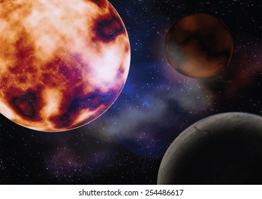 space with the sun planets illustration