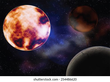 space with the sun planets illustration
