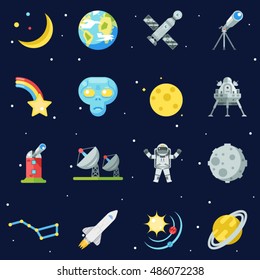 Space Symbol Innovation Technology Flat Design Set Template Vector Illustration