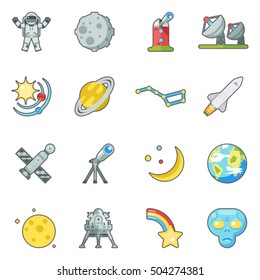 Space Symbol Innovation Technology Flat Design Background Icons Set Template Vector Illustration