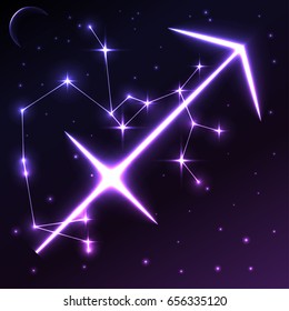Space symbol of Sagittarius of zodiac and horoscope concept, vector art and illustration.
