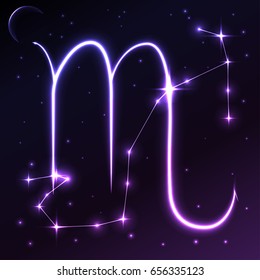 Space symbol of Scorpio of zodiac and horoscope concept, vector art and illustration.