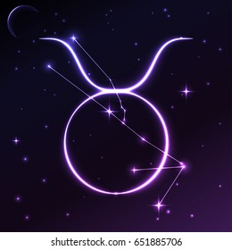 Space symbol of Taurus of zodiac and horoscope concept, vector art and illustration.