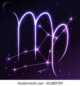Space symbol of Virgo of zodiac and horoscope concept, vector art and illustration.
