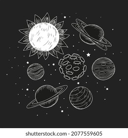 Space. System of solar planets on a black background.