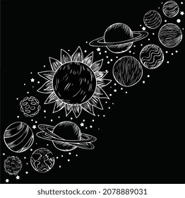 Space. System of solar planets on a black background.