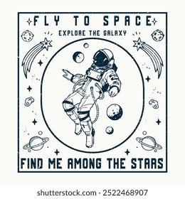 diseño de camiseta espacial, ilustración espacial con diseño de camiseta Vector premium el concepto de Tecnología aislada. Ilustración vectorial de astronauta en el espacio, para estampados de camisetas y otros usos.