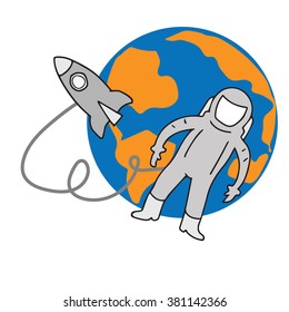 Space technology astronaut and spaceship 