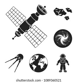 Space technology black icons in set collection for design.Spacecraft and equipment vector symbol stock web illustration.