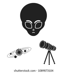 Space technology black icons in set collection for design.Spacecraft and equipment vector symbol stock web illustration.