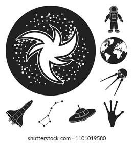 Space technology black icons in set collection for design.Spacecraft and equipment vector symbol stock web illustration.