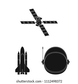 Space technology black icons in set collection for design.Spacecraft and equipment vector symbol stock web illustration.