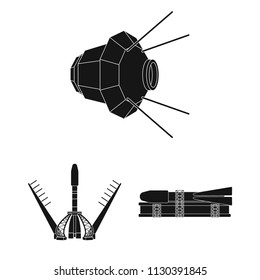 Space technology black icons in set collection for design.Spacecraft and equipment vector symbol stock web illustration.