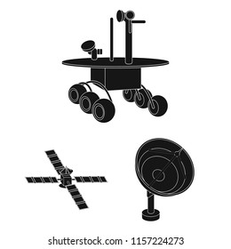 Space technology black icons in set collection for design.Spacecraft and equipment vector symbol stock web illustration.
