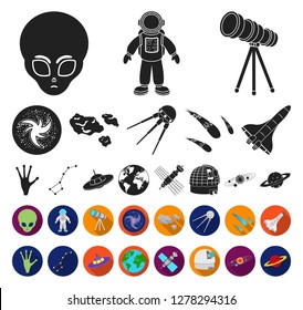 Space technology black,flat icons in set collection for design.Spacecraft and equipment vector symbol stock web illustration.